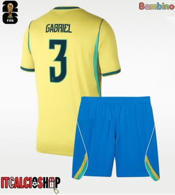 Brasile Gabriel Magalhaes #3 Prima Maglia Bambino Mondiali 2026 Manica Corta (+ Pantaloni corti)